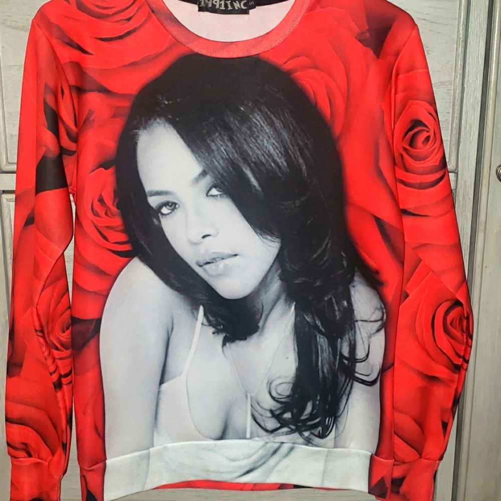 women's sweater with Aaliyah picture on front